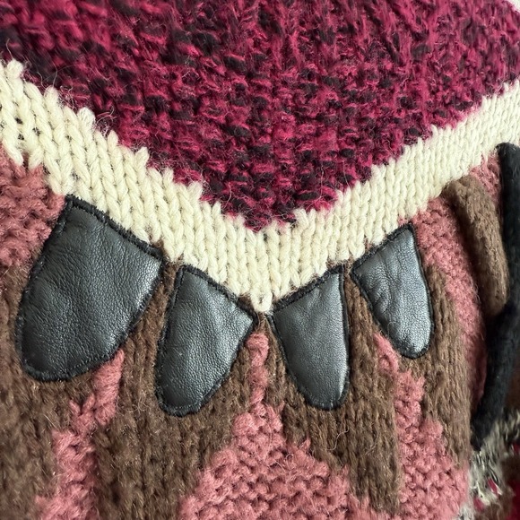 Vintage 80s Mohair Knit Sweater Pink Womens Medium Maximalism Tribal Winter - Picture 5 of 10